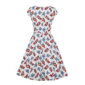 Vintage Floral Print Sweetheart Neckline Cap Sleeves High Waist A line Cocktail Dress N21339