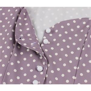 Vintage Sweetheart Neckline Button Bodice Polka Dots Sleeveless Belted Cocktail Midi Dress N21850