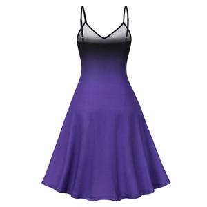 Retro Slim Fit Dark Style Gradually Changing Color Camisole Dress  N23718