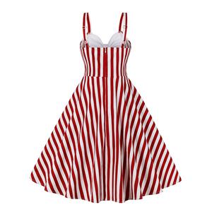 1950s Vintage Striped Sweetheart and Bowknot Bodice Straps Summer Party Swing Dress N22247