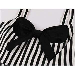 1950s Vintage Striped Sweetheart and Bowknot Bodice Straps Summer Party Swing Dress N22248