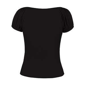 Vintage Black Sweetheart Neckline Lace-up Short Sleeve T-shirt Slim Crop Top N21342