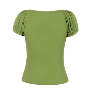 Vintage Green Sweetheart Neckline Lace-up Short Sleeve T-shirt Slim Crop Top N21343