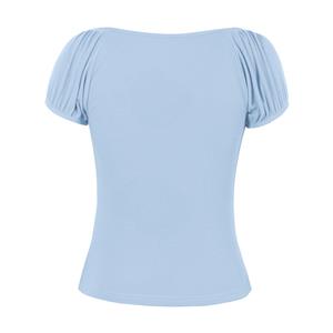 Vintage Light-blue Sweetheart Neckline Lace-up Short Sleeve T-shirt Slim Crop Top N21344