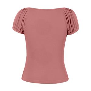 Vintage Pink Sweetheart Neckline Lace-up Short Sleeve T-shirt Slim Crop Top N21345