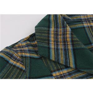 Vintage Tartan Lapel Short Sleeve Plaid Button High Waist A-line Big Swing Dress N20965