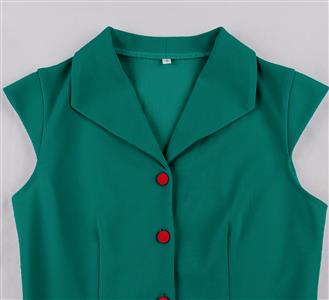 Vintage Teal Green A-Line Dress with Red Belt and Front Buttons - 1960s Style Shift Dress for Women N23820