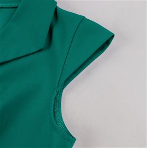 Vintage Teal Green A-Line Dress with Red Belt and Front Buttons - 1960s Style Shift Dress for Women N23820