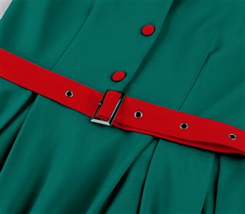 Vintage Teal Green A-Line Dress with Red Belt and Front Buttons - 1960s Style Shift Dress for Women N23820