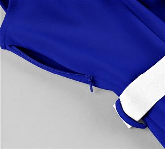 Vintage Royal Blue A-Line Dress with White Belt and Front Buttons - Classic Sleeveless Shift Dress N23821