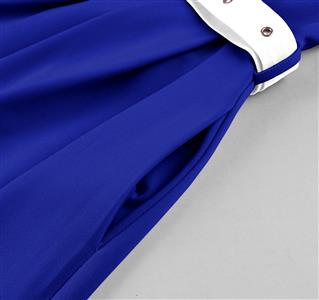 Vintage Royal Blue A-Line Dress with White Belt and Front Buttons - Classic Sleeveless Shift Dress N23821
