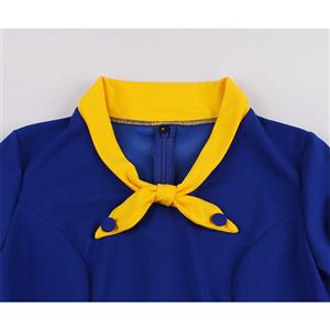 1950's Vintage Tie Collar Half Sleeve High Waist Belted A-line Party Midi Dress N20111