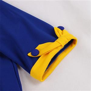 1950's Vintage Tie Collar Half Sleeve High Waist Belted A-line Party Midi Dress N20111