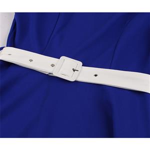 1950's Vintage Tie Collar Half Sleeve High Waist Belted A-line Party Midi Dress N20112