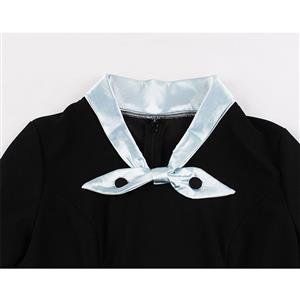 1950's Vintage Tie Collar Half Sleeve High Waist Belted A-line Party Midi Dress N20936