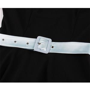 1950's Vintage Tie Collar Half Sleeve High Waist Belted A-line Party Midi Dress N20936