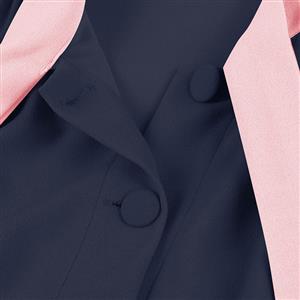 Vintage Tie Collar Front Button Short Sleeve Solid Color High Waist Cocktail Party Midi Dress N23557