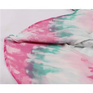Sexy Contrast Color Tie-dye Print Lapel Short Sleeve High Waist Ruffle Midi Dress N20954
