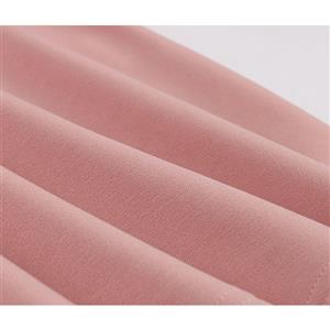 Elegant Pink Turndown Collar Long Sleeve High Waist Midi Dress N19520