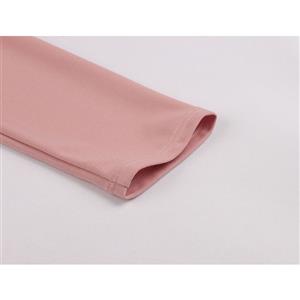 Elegant Pink Turndown Collar Long Sleeve High Waist Midi Dress N19520
