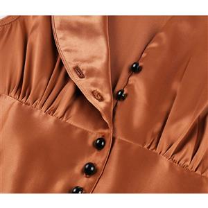 Vintage Rockabilly Glossy V Neckline Front Button Sleeveless High Waist Cocktail Swing Dress N22090