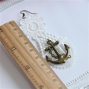 Vintage Exaggerated White Floral Lace Bronze Anchor Earrings J18425