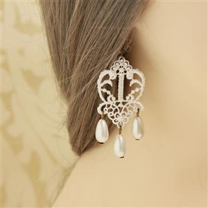 Vintage White Floral Lace Drop Olivets Earrings J18418