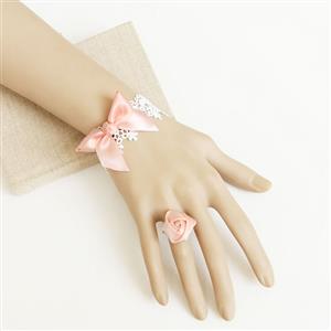 Vintage White Lace Wristband Elegant Bow Bracelet with Ring J17774