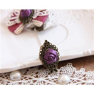 Vintage White Lace Wristband Pink Bowknot Purple Rose Embellished Bracelet with Ring J18164