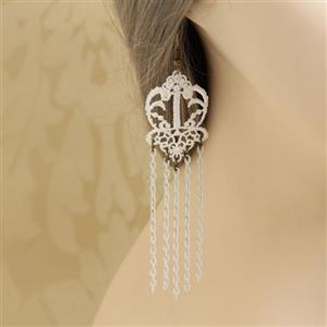 Vintage Elegant White Lace and Alloy Chains Charm Earrings J18402