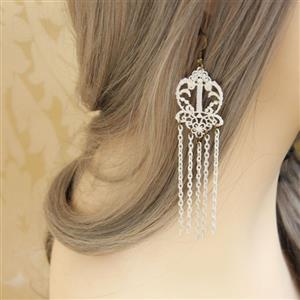 Vintage Elegant White Lace and Alloy Chains Charm Earrings J18402