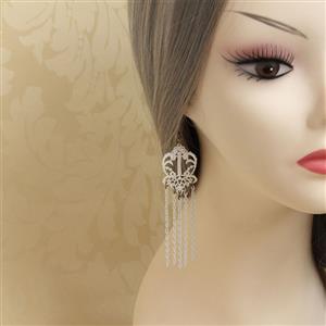 Vintage Elegant White Lace and Alloy Chains Charm Earrings J18402