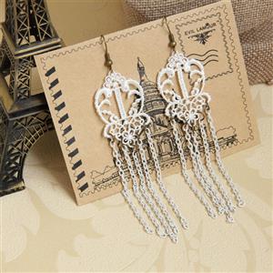 Vintage Elegant White Lace and Alloy Chains Charm Earrings J18402