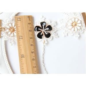 Vintage White Wristband Glaze Daisy Embellished Bracelet with Ring J18098