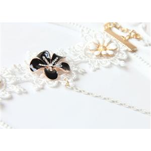 Vintage White Wristband Glaze Daisy Embellished Bracelet with Ring J18098