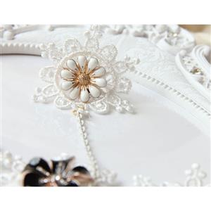 Vintage White Wristband Glaze Daisy Embellished Bracelet with Ring J18098