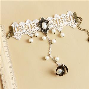 Vintage White Wristband Olivet Embellished Bracelet with Ring J18070