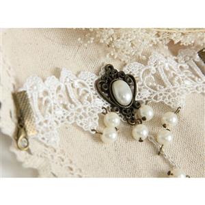 Vintage White Wristband Olivet Embellished Bracelet with Ring J18070