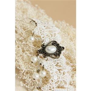 Vintage White Wristband Olivet Embellished Bracelet with Ring J18070