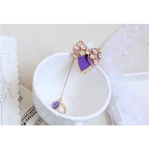 Vintage White Wristband Purple Bowknot Embellished Bracelet with Ring J18073