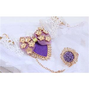 Vintage White Wristband Purple Bowknot Embellished Bracelet with Ring J18073