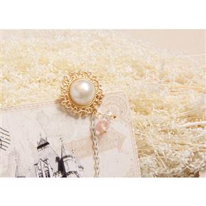 Vintage Wristband Pink Gauze Flower Olivet Embellished Bracelet with Ring J18059
