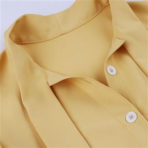 Vintage Yellow Turndown Collar Cap Sleeves High Waist Cocktail Party Swing Dress N22740