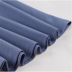 Vintage Blue Short Sleeve Round Neck High Waist Zipper Daily Midi Dress N23146