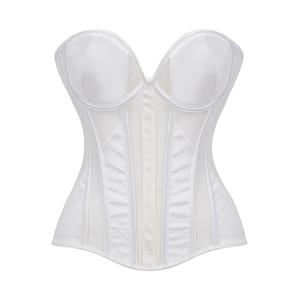 white corset, strapless bustier, back lace-up, waist shaping, boned corset, V-neck shapewear, bridal corset, special occasion shapewear, adjustable corset, seamless undergarment, vintage corset, figure smoothing, waist cincher, wedding lingerie, elegant bustier #23865