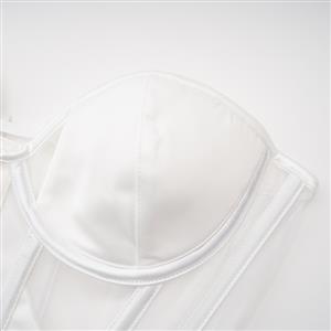 White Boned Corset, Strapless V-Neck Bustier with Back Lace-Up for Waist Shaping N23865