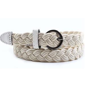 Women's Fashion White Braided Single Prong Buckle Thin Waist Belt N16055