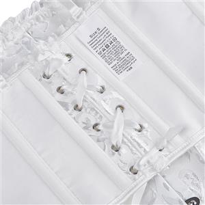 White Jacquard Corset Top, Vintage Ruffle Trim Bustier  N23892