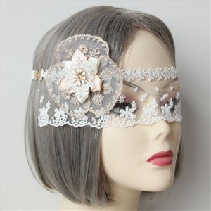 Elegant White Lace Flower Bride Mask MS12971