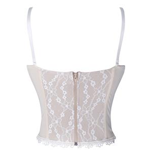 White Lace Corset Bustier with Front Lace-up & Adjustable Straps N23929